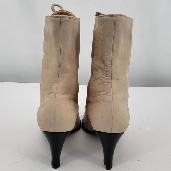 Moschino Size 6.5 Suede Leather Lace Up Bootie Cream Ankle Boots Pointed Toe - Picture 4 of 12